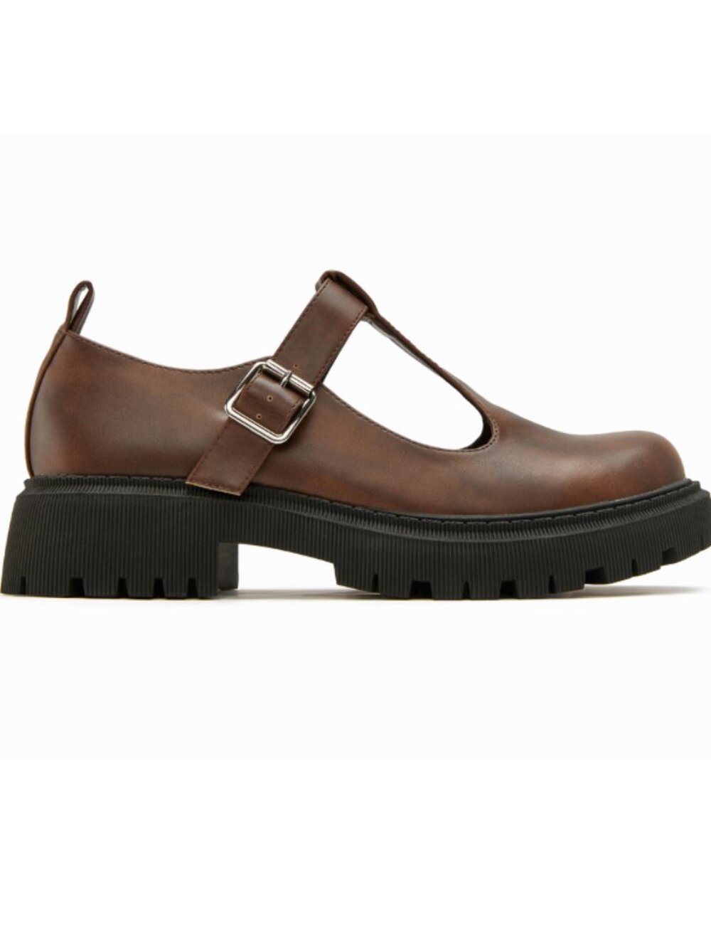 NWT Cider Distressed Round-Toe Buckle Platform Lug Loafers, Faux Leather, Sz 9 - Picture 3 of 7